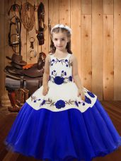 Straps Sleeveless Lace Up Little Girl Pageant Gowns Blue Organza