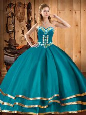 Floor Length Ball Gowns Sleeveless Teal Ball Gown Prom Dress Lace Up