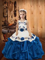 Perfect Ball Gowns Little Girl Pageant Dress Blue Straps Organza Sleeveless Floor Length Lace Up
