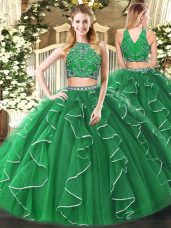 Glorious Green Sleeveless Tulle Zipper Quinceanera Dresses for Military Ball and Sweet 16 and Quinceanera
