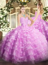 Lilac Sleeveless Floor Length Beading and Ruffled Layers Lace Up 15th Birthday Dress
