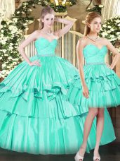 Custom Design Organza Sleeveless Floor Length Sweet 16 Dress and Ruching