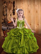 Straps Sleeveless Organza Custom Made Embroidery and Ruffles Lace Up