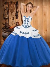 Baby Blue Strapless Lace Up Embroidery Quinceanera Gowns Sleeveless
