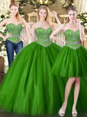 Exceptional Ball Gowns Quince Ball Gowns Dark Green Sweetheart Tulle Sleeveless Floor Length Lace Up