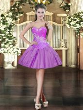 Lavender Prom Gown Prom and Party with Beading and Ruffles Sweetheart Sleeveless Lace Up