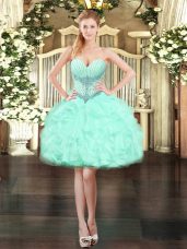 Mini Length Apple Green Prom Evening Gown Organza Sleeveless Beading and Ruffles
