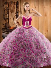 Sweep Train Ball Gowns Ball Gown Prom Dress Multi-color Sweetheart Satin and Fabric With Rolling Flowers Sleeveless With Train Lace Up