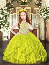 Yellow Green Ball Gowns Beading and Ruffles Custom Made Pageant Dress Zipper Tulle Sleeveless Floor Length