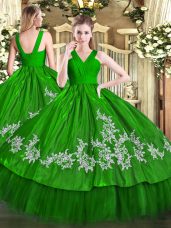 Beautiful Satin and Tulle V-neck Sleeveless Zipper Embroidery Sweet 16 Dresses in Green