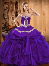 Dynamic Embroidery and Ruffles Quince Ball Gowns Purple Lace Up Sleeveless Floor Length