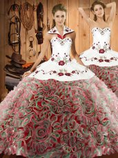 Fantastic Sleeveless Sweep Train Lace Up Embroidery Quinceanera Dress