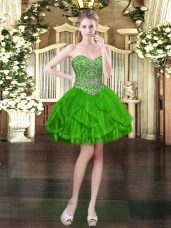 Artistic Green Lace Up Dress for Prom Beading and Ruffles Sleeveless Mini Length