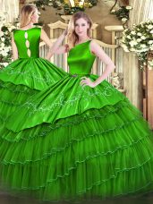 Custom Design Floor Length Green Quinceanera Dress Scoop Sleeveless Clasp Handle