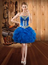 Charming Sweetheart Sleeveless Lace Up Dress for Prom Royal Blue Organza