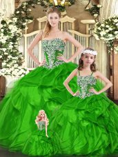Elegant Floor Length Ball Gowns Sleeveless Green Quinceanera Gowns Lace Up