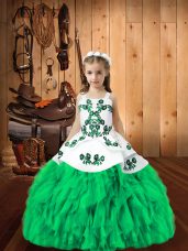 Turquoise Lace Up Straps Embroidery and Ruffles Little Girls Pageant Gowns Organza Sleeveless