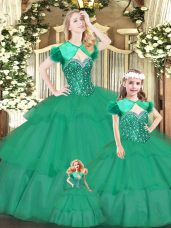 Traditional Floor Length Green Quinceanera Gowns Sweetheart Sleeveless Lace Up