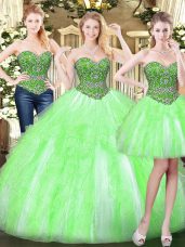 Ball Gowns Quinceanera Gown Sweetheart Tulle Sleeveless Floor Length Lace Up
