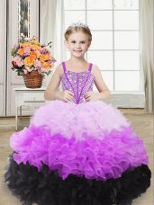Ball Gowns Child Pageant Dress Multi-color Straps Organza Sleeveless Floor Length Lace Up