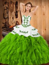 Hot Selling Embroidery and Ruffles 15th Birthday Dress Lace Up Sleeveless Floor Length