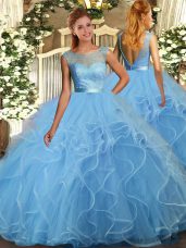 Sumptuous Floor Length Aqua Blue Sweet 16 Dresses Scoop Sleeveless Backless