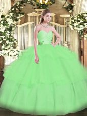 Superior Apple Green Ball Gowns Sweetheart Sleeveless Organza Floor Length Lace Up Beading and Ruffled Layers Sweet 16 Dresses