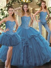 Luxurious Floor Length Teal Sweet 16 Quinceanera Dress Sweetheart Sleeveless Lace Up