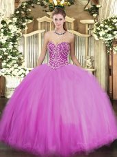Sweet Sweetheart Sleeveless Tulle Quinceanera Gowns Beading Lace Up