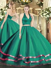 Elegant Floor Length Two Pieces Sleeveless Dark Green Quinceanera Gown Zipper