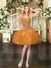 Fabulous Mini Length Lace Up Prom Party Dress Orange for Prom and Party with Beading and Ruffles