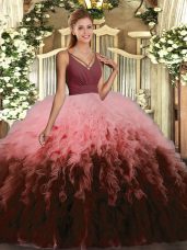 Multi-color Backless Ball Gown Prom Dress Ruffles Sleeveless Floor Length
