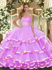 Lilac Ball Gowns Organza Sweetheart Sleeveless Ruffled Layers Floor Length Lace Up Quinceanera Dresses