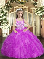 Stunning Straps Sleeveless Lace Up Glitz Pageant Dress Lilac Organza