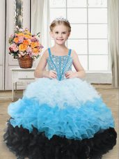 Beautiful Multi-color Organza Lace Up Sweetheart Sleeveless Floor Length Little Girls Pageant Dress Beading and Ruffles