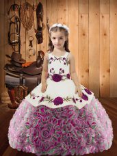 Floor Length Lace Up Child Pageant Dress Multi-color for Sweet 16 and Quinceanera with Embroidery and Ruffles