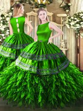 Most Popular Sleeveless Floor Length Ruffles Clasp Handle Sweet 16 Dress with Green