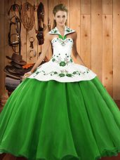 Deluxe Sleeveless Lace Up Floor Length Embroidery 15th Birthday Dress