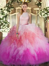 Best Multi-color Sleeveless Tulle Backless Quince Ball Gowns for Sweet 16 and Quinceanera