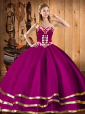 Best Fuchsia Ball Gowns Embroidery Sweet 16 Dresses Lace Up Organza Sleeveless Floor Length