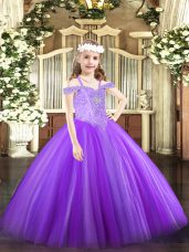 Simple Beading High School Pageant Dress Lavender Lace Up Sleeveless Floor Length