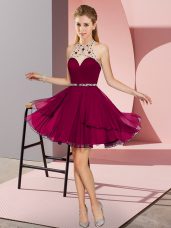 Sophisticated Fuchsia Dress for Prom Prom and Party with Beading Halter Top Sleeveless Zipper