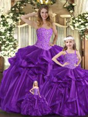 Purple Sweetheart Neckline Beading and Ruffles Quinceanera Dress Sleeveless Lace Up