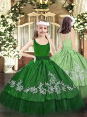 Simple Dark Green Zipper Scoop Beading and Appliques Little Girls Pageant Dress Taffeta Sleeveless
