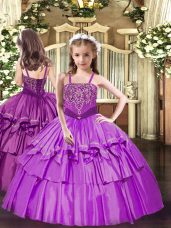Beading and Ruffled Layers High School Pageant Dress Lilac Lace Up Sleeveless Floor Length