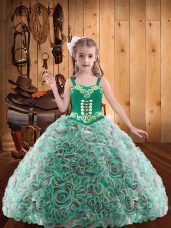 Sleeveless Floor Length Embroidery and Ruffles Lace Up Winning Pageant Gowns with Multi-color