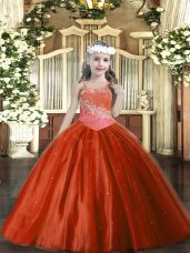 Latest Floor Length Rust Red Pageant Dress Wholesale Straps Sleeveless Lace Up