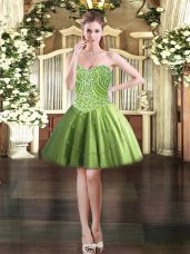 Attractive Mini Length Ball Gowns Sleeveless Olive Green Prom Evening Gown Lace Up