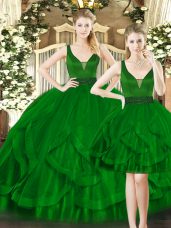Sexy Floor Length Ball Gowns Sleeveless Dark Green Sweet 16 Dresses Lace Up