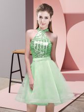 Apple Green Wedding Party Dress Prom and Party and Wedding Party with Sequins Halter Top Sleeveless Backless